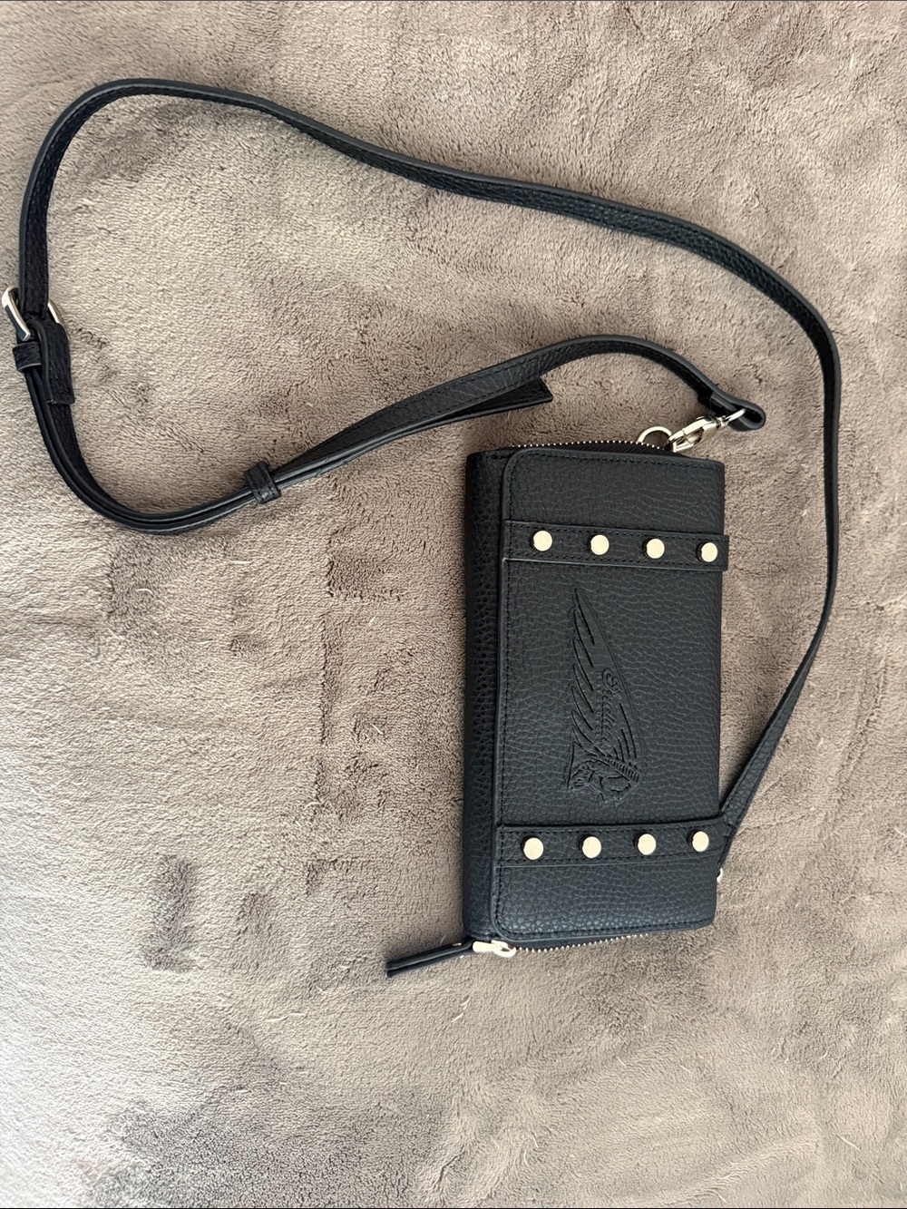 Black Crossbody Wallet with Stud Accents
